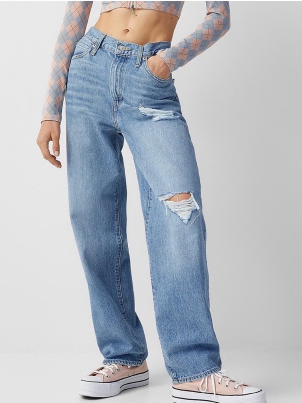 Levi’s 94 Baggy Light Blue Distressed Straight Jeans